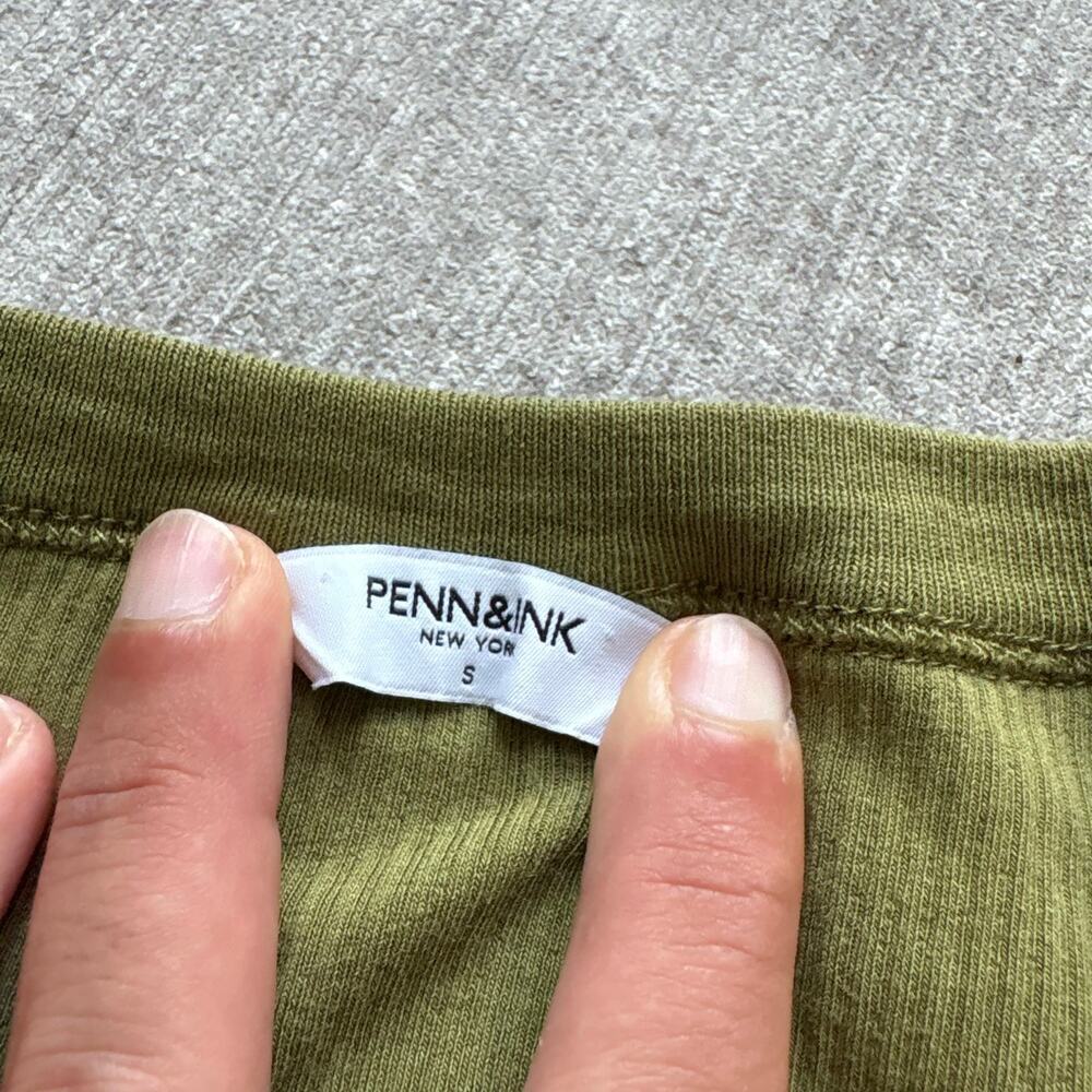 Penn And Ink NY Olive Long Sleeve Ribbed Top - Picture 3 of 4